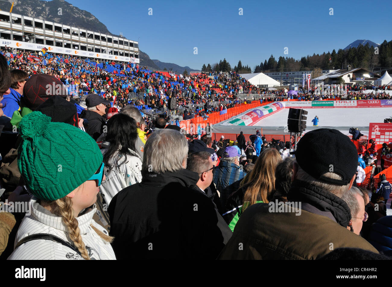 Alpine Ski WM 2011, Zuschauer, Super-G, Männer, Garmisch-Partenkirchen, Bayern, Deutschland, Europa Stockfoto