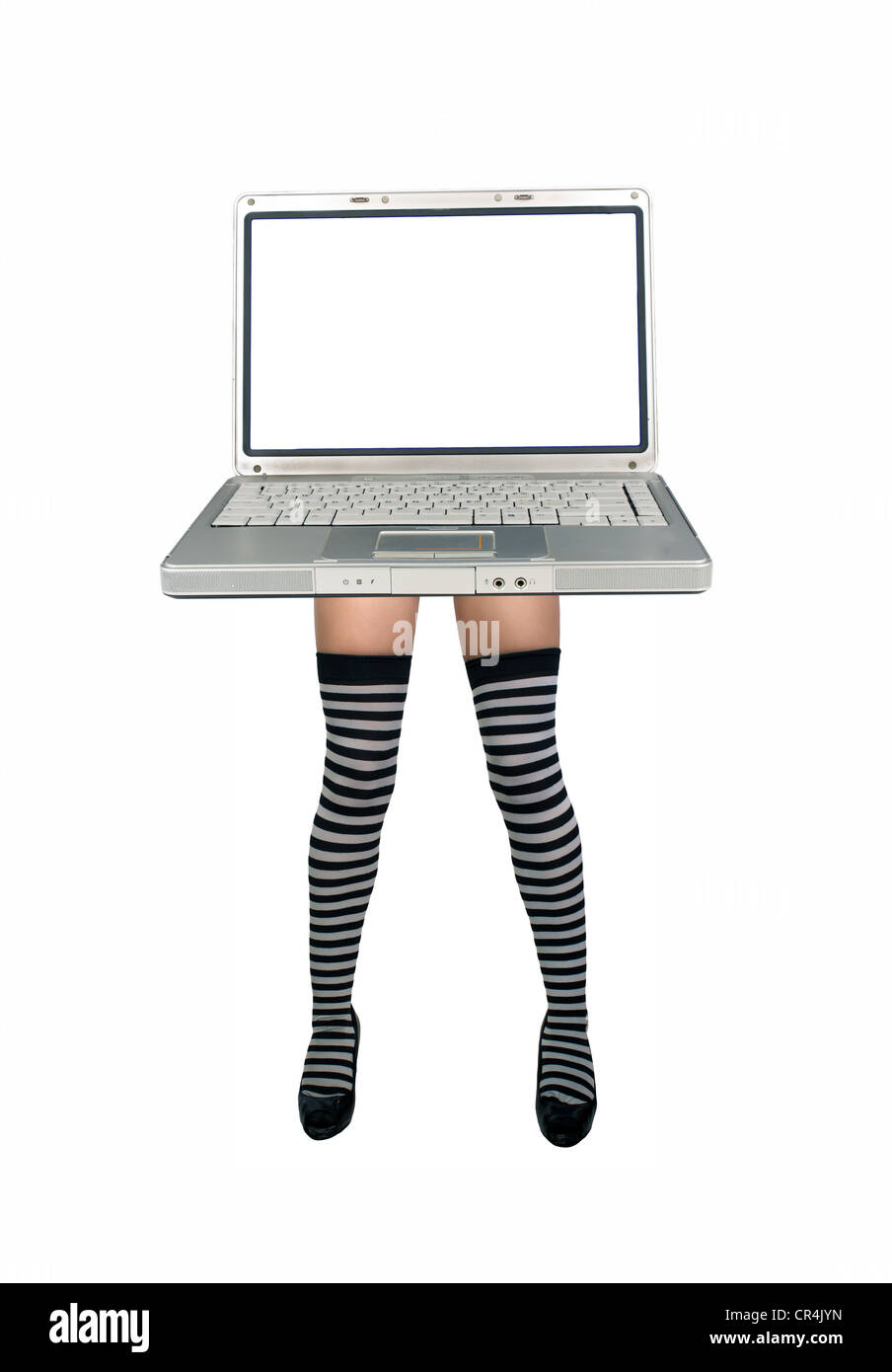 Laptop-Computer mit Beinen Stockfoto