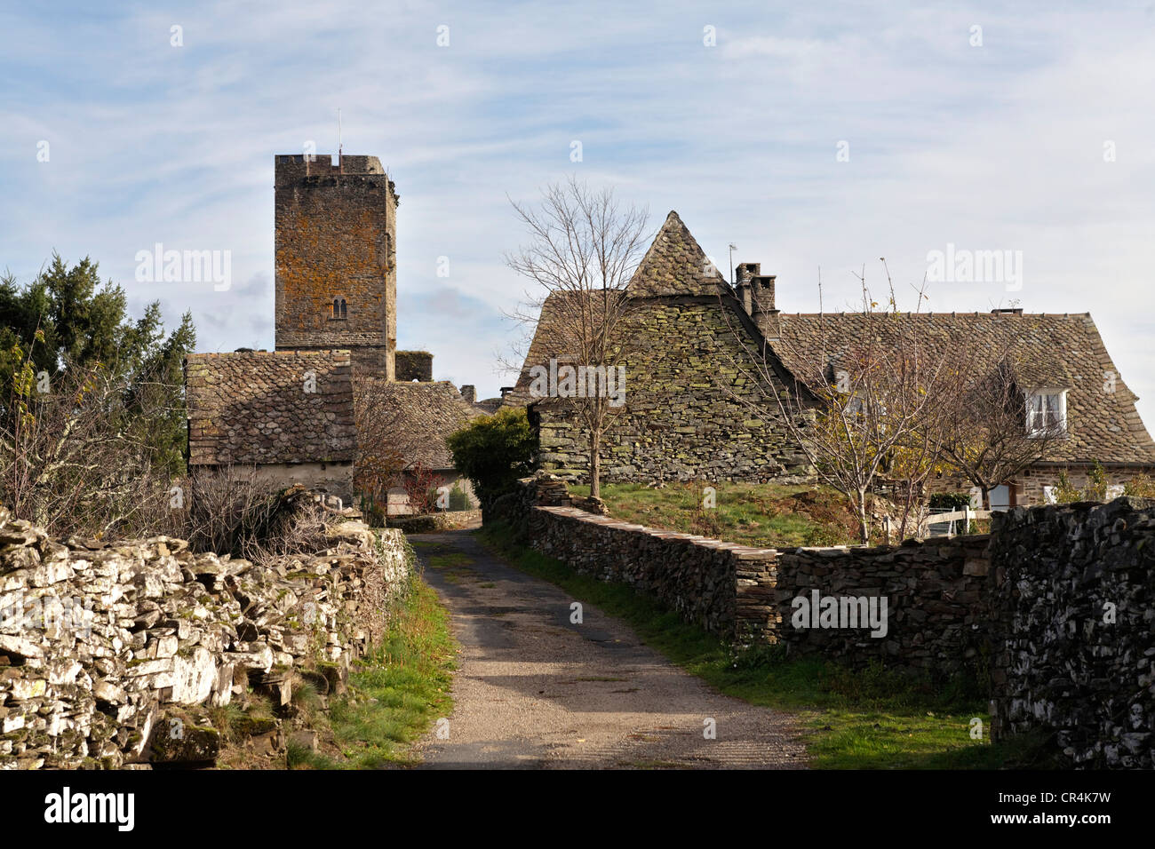 Burg im Dorf von Vallon, Truyere Tal zum Entraygues-Sur-Truyere, Aveyron, Frankreich, Europa Stockfoto