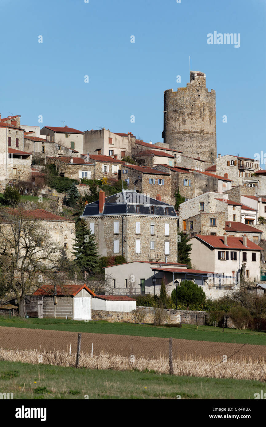 Montpeyroux Dorf gekennzeichnet Les Plus Beaux Dörfer de France, The Most schöne Dörfer von Frankreich, Allier-Tal Stockfoto