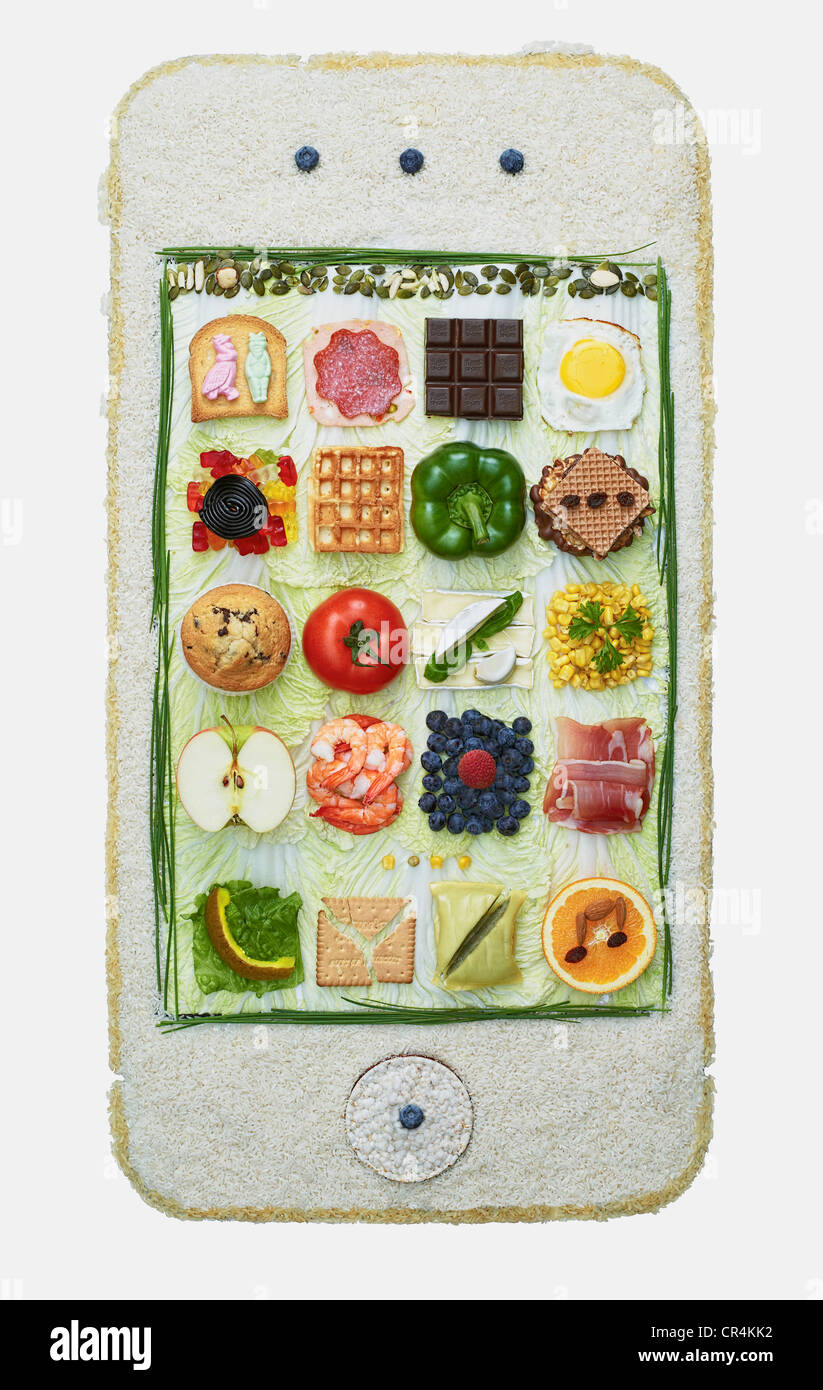 Essen in Form eines smart phone angeordnet Stockfoto