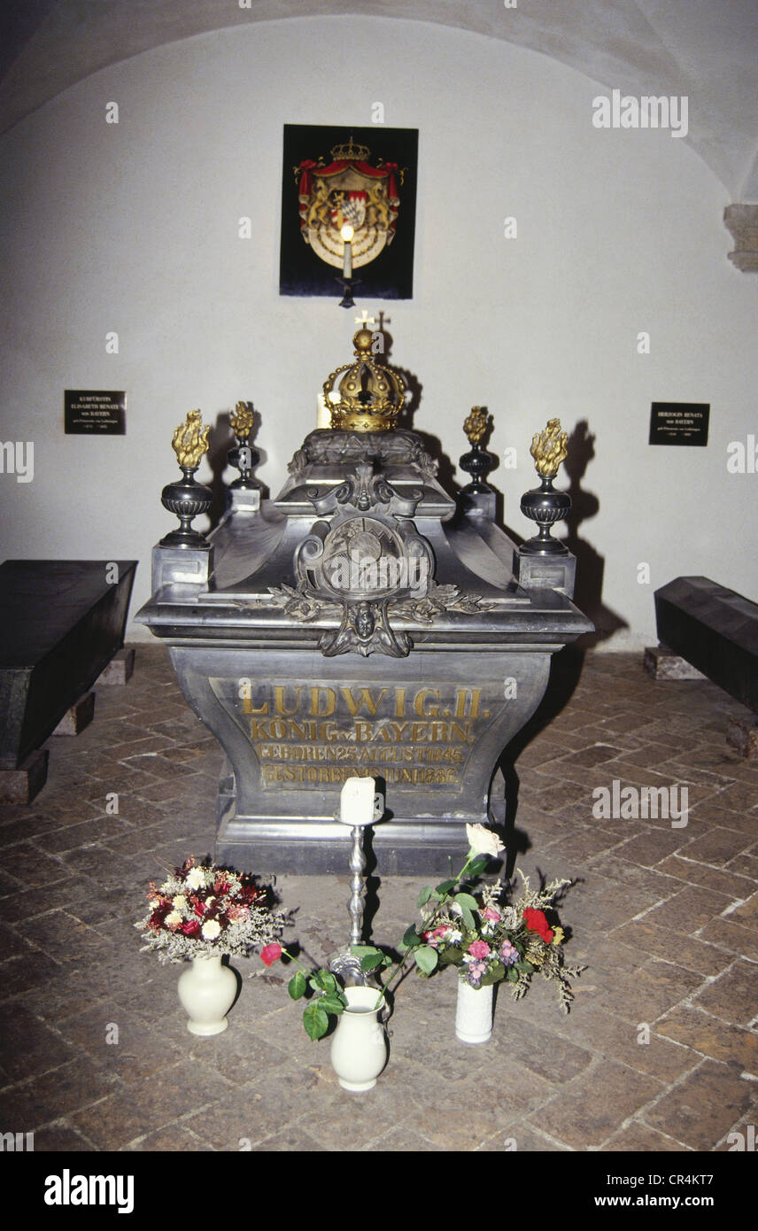 Louis II., 25.8.1845 - 13.6.1886, König von Bayern 10.3.1864 - 13.6.1886, sein Sarg, Michaelskirche, München, 1990er Jahre, Stockfoto