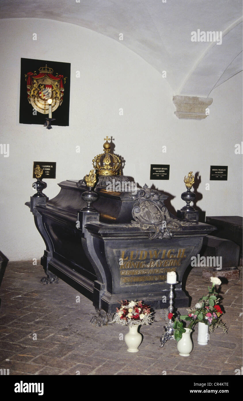 Louis II., 25.8.1845 - 13.6.1886, König von Bayern 10.3.1864 - 13.6.1886, sein Sarg, Michaelskirche, München, 1990er Jahre, Stockfoto