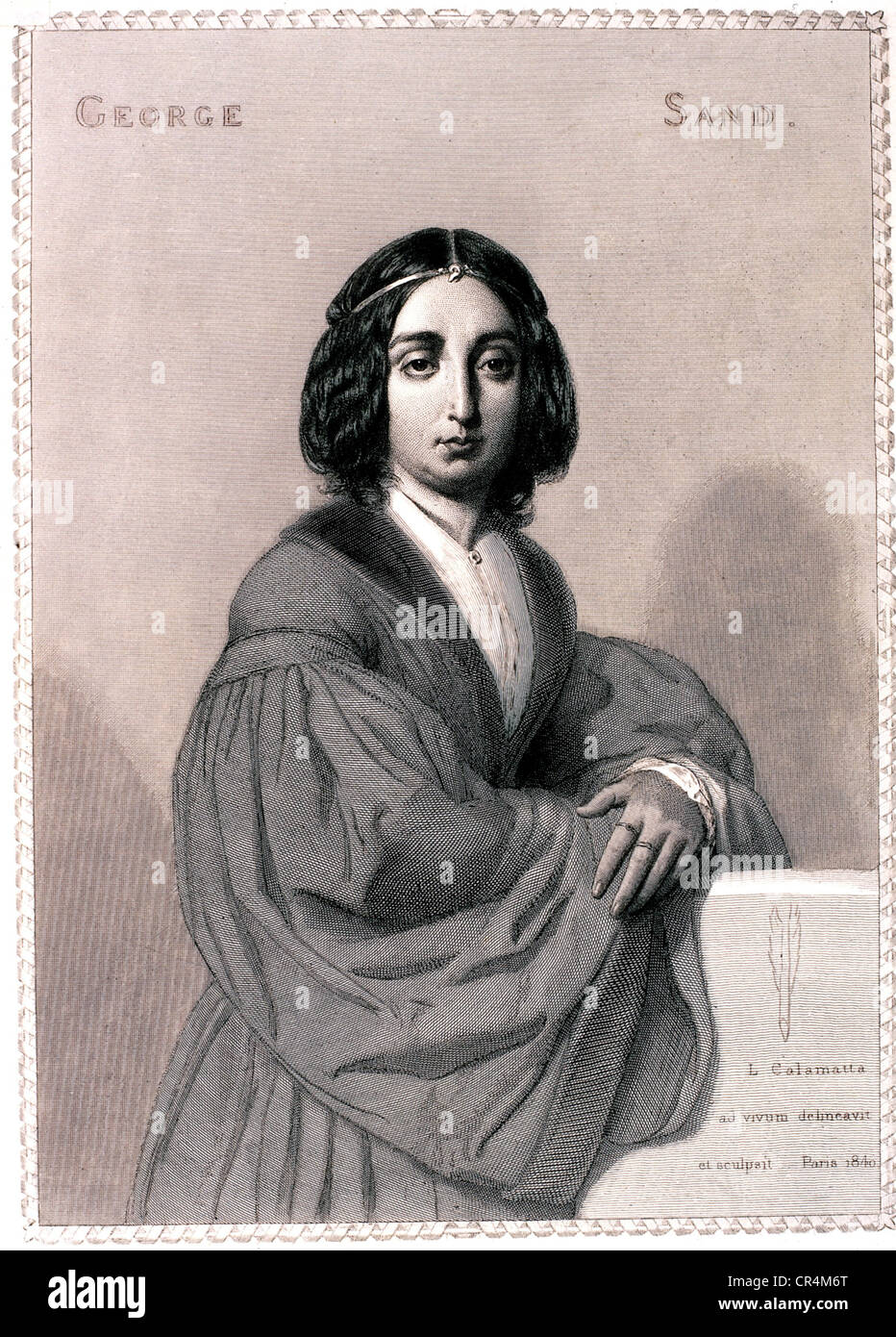 Sand, George (geb. Aurore Dupin), 1.7.1804 - 8.6.1876, französischer Autor / Schriftsteller, Zeichnung von Luigi Calamatta (1802-1869), 1840 Stockfoto