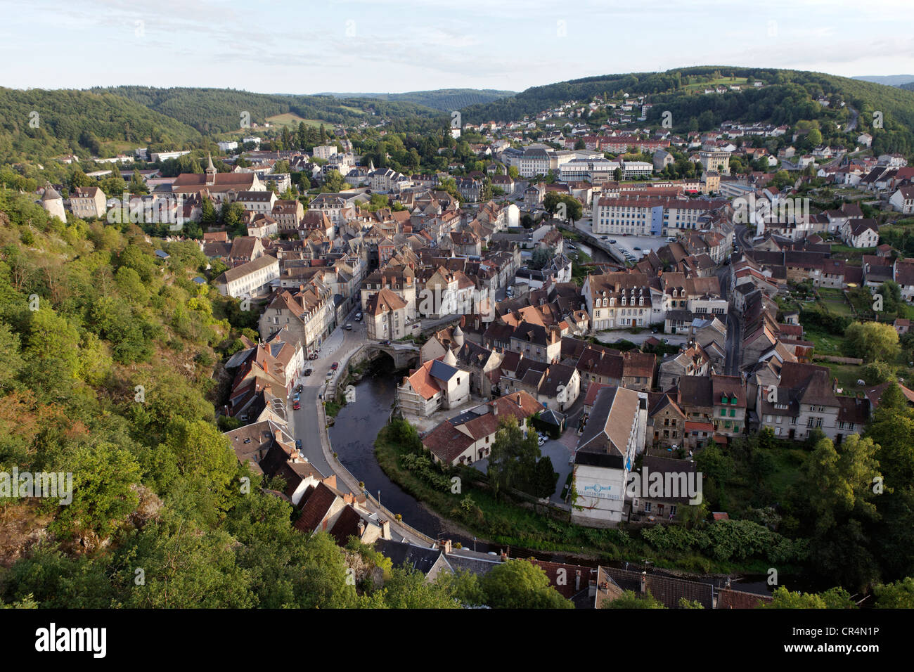 Dachterrasse Bezirk, Aubusson, Creuse, Frankreich, Europa Stockfoto