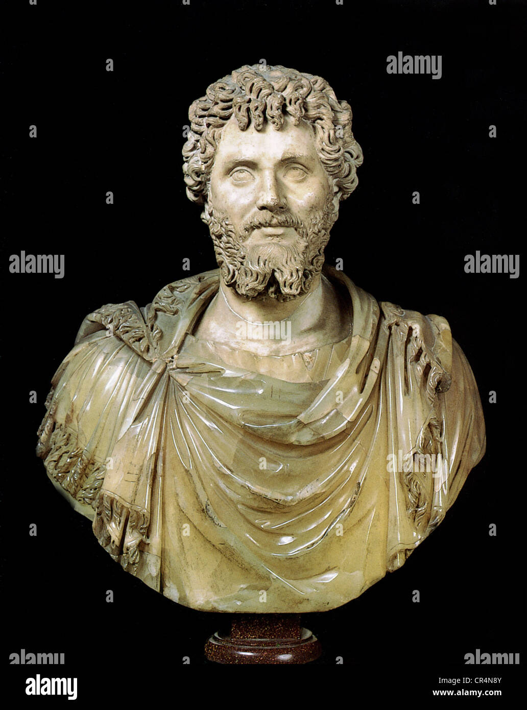 Septimius Severus, Luzius, 11.4.146 - 4.2.211, römischer Kaiser 9.4.193 - 4.2.211, Porträt, Büste, Marmor, Höhe 58 cm, Museo Capitolino, Rom, Stockfoto