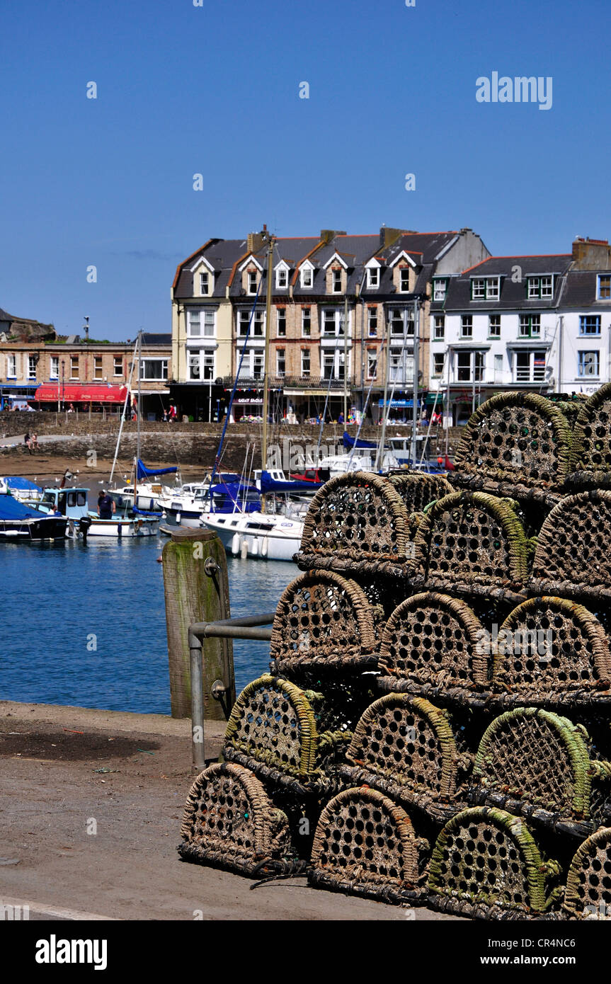 Ilfracombe North Devon Küste Hafen Lobster Töpfe Stockfoto