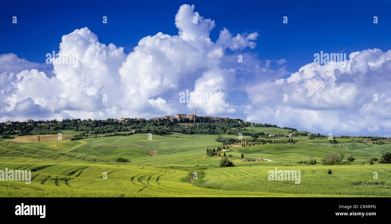 Pienza Stadt Abstand Ansicht, Toskana, Italien, Europa Stockfoto