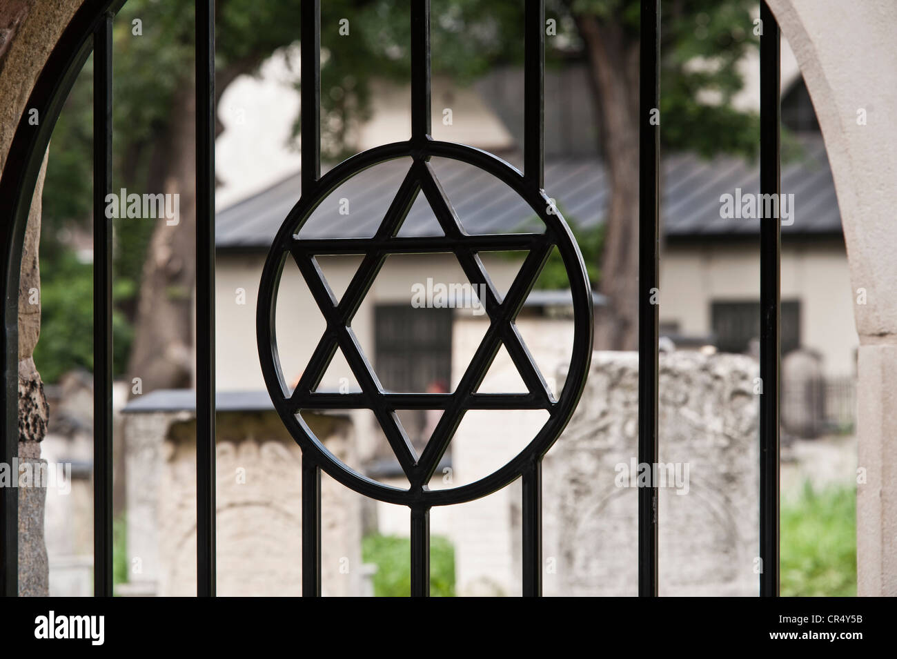Davidstern, jüdischer Friedhof, jüdische Viertel Kazimierz, Krakau, Kleinpolen, Polen, Europa, PublicGround Stockfoto