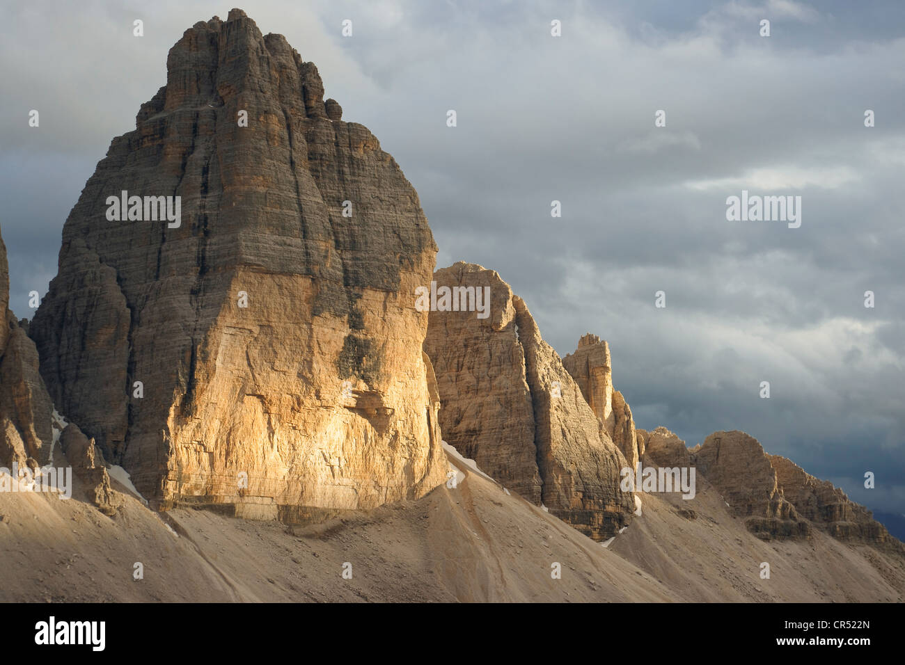 Tre Cime di Lavaredo, Auswahl der drei Zinnen, Dolomiten, Südtirol, Italien, Europa Stockfoto