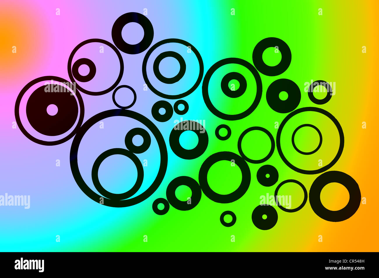 Ein ungewöhnlich attraktiven und farbenfrohen Hintergrundbild von Unterlegscheiben und "o-Ringe auf einem bunten Hintergrund Stockfoto