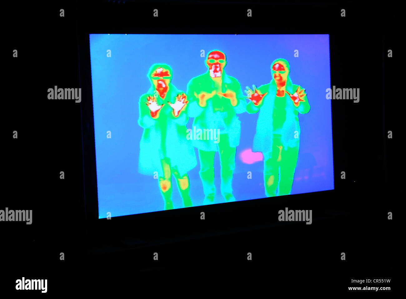 Thermografische Bild registriert Infrarot-Signatur.  Heißer Bereiche erscheinen rot, Kühler blau. Stockfoto