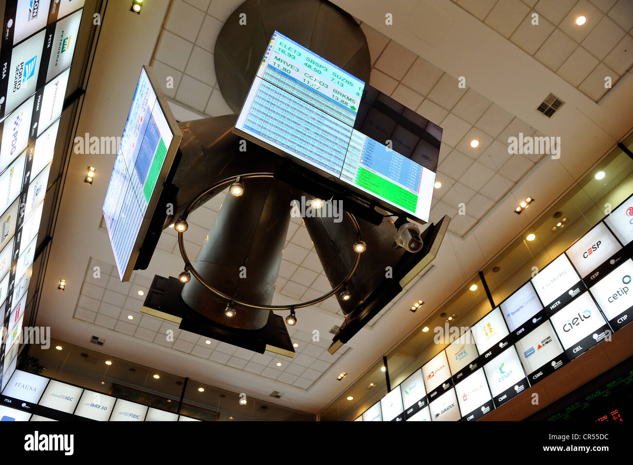 Computer überwacht und zeigt mit Börsenkursen, Besucherzentrum der Bovespa, die Börse Sao Paulo, Brasilien Stockfoto