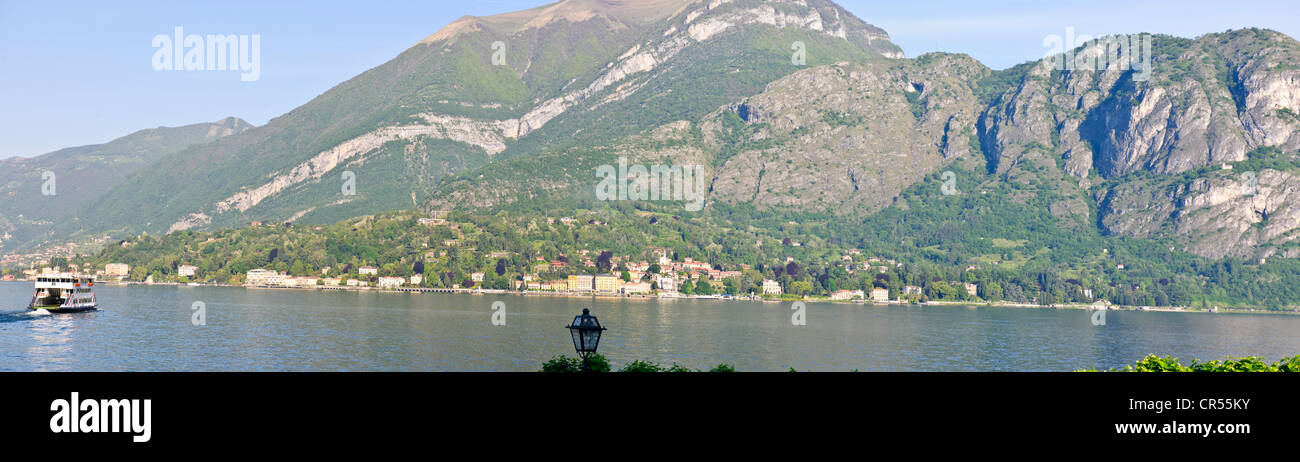 Panorama, Blick über den See von Bellagio, Städte, Candenabbia, Tremezzo, Menagio, Luxus-Villen, Seen in Italien, Comer See, Italien Stockfoto