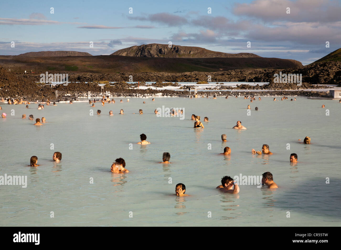 Blue Lagoon, Thermen und Spa, Badende, Grindavik, Island, Europa Stockfoto