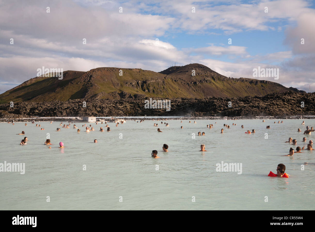 Blue Lagoon, Thermen und Spa, Badende, Grindavik, Island, Europa Stockfoto