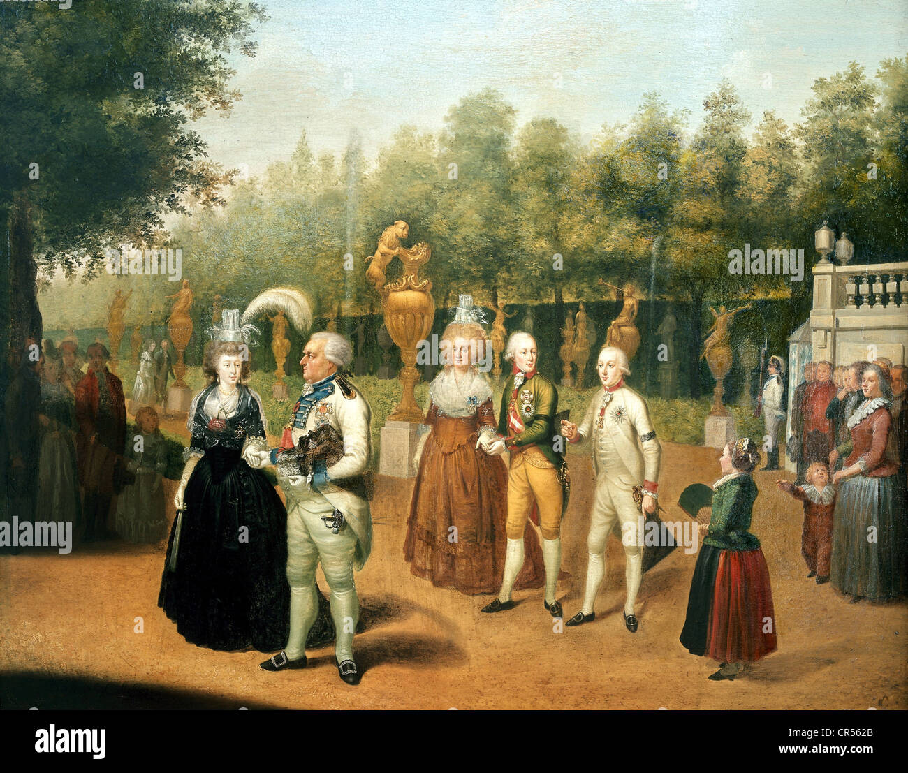 Charles Theodore, 11.12.1724 - 16.2.1799, Kurfürst von Bayern 1777-1799, volle Länge, mit Kaiser Franz II. im Garten von Schloss Nymphenburg, Gemälde von Johann Baptist Höchle, 1792, Öl auf Leinwand, Bayerisches Nationalmuseum, München, Artist's Urheberrecht nicht gelöscht werden Stockfoto