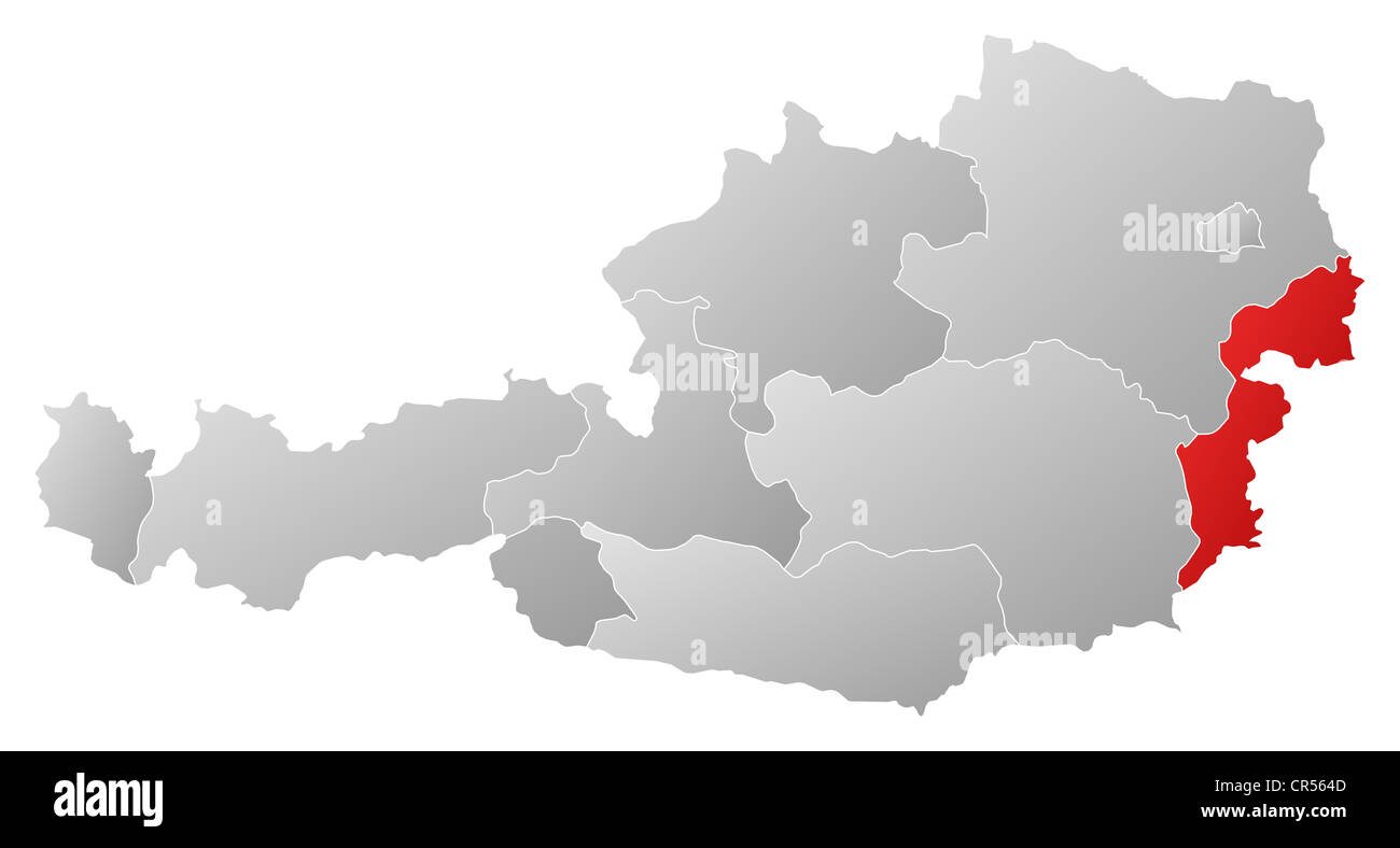 Politische Karte von Österreich mit den mehrere Staaten wo Burgenland markiert ist
