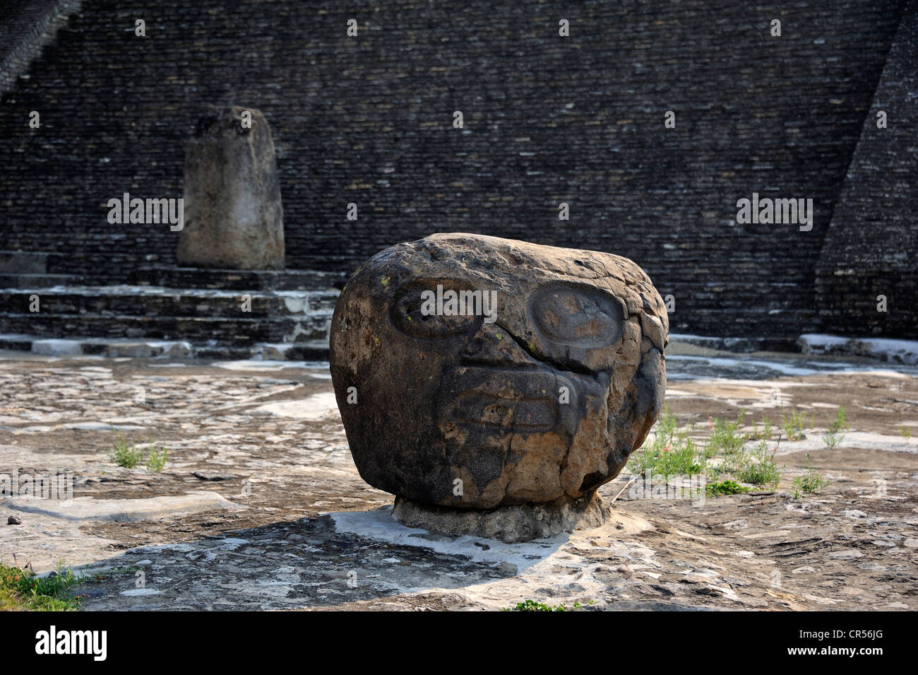 Stein-Kopf in der archäologischen Ausgrabungsstätte von der vorspanischen Pyramide von Cholula, Mexiko, Lateinamerika, Nordamerika Stockfoto Stein-Kopf in der archäologischen Ausgrabungsstätte von der vorspanischen Pyramide von Cholula, Mexiko, Lateinamerika, Nordamerika Stockfoto