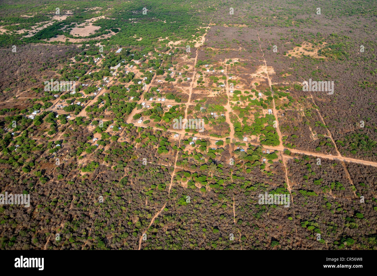Luftaufnahme der indigenen Gemeinschaft von Carbonzito, Gran Chaco, Provinz Salta, Argentinien, Südamerika Stockfoto