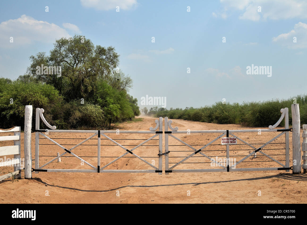 Gesperrt-Tor, Eigentum von einem großen Grundbesitzer, Gran Chaco-Region, Provinz Salta, Argentinien, Südamerika Stockfoto