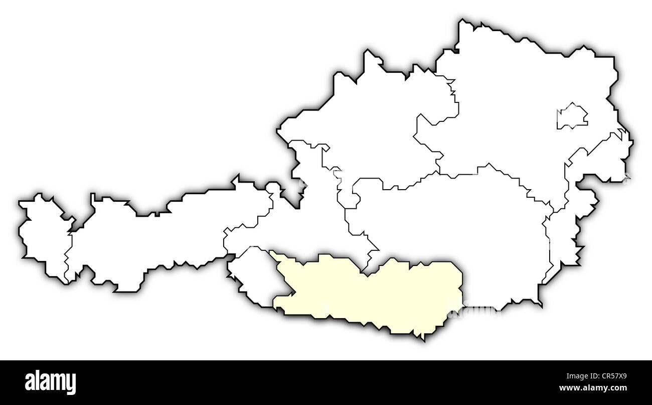 Politische Karte von Österreich mit den mehrere Staaten wo Carinthia markiert ist. Stockfoto