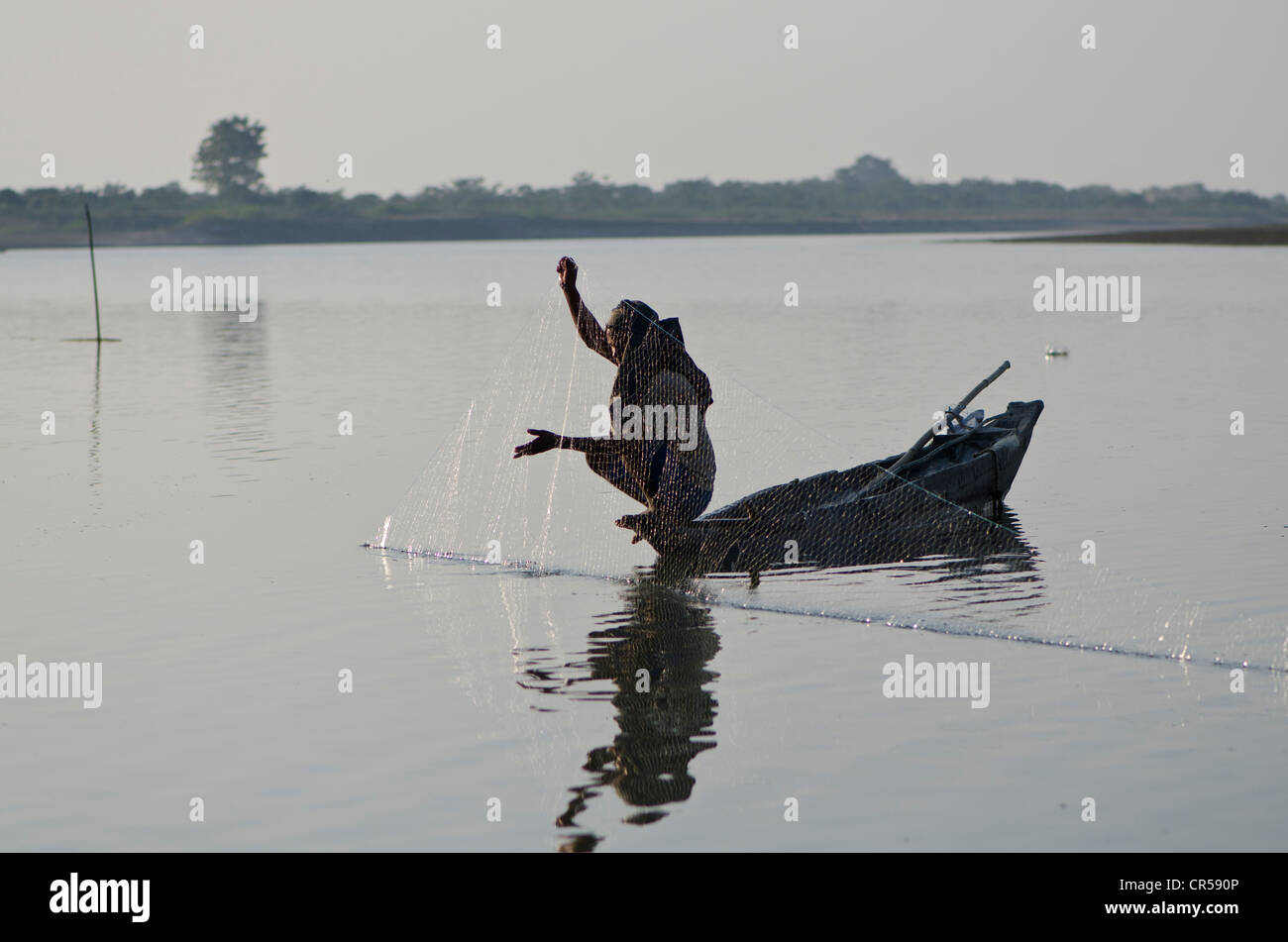 Fischer fangen Fische auf dem Fluss Brahmaputra, Brahmaputra Tal, Assam, Indien, Asien Stockfoto