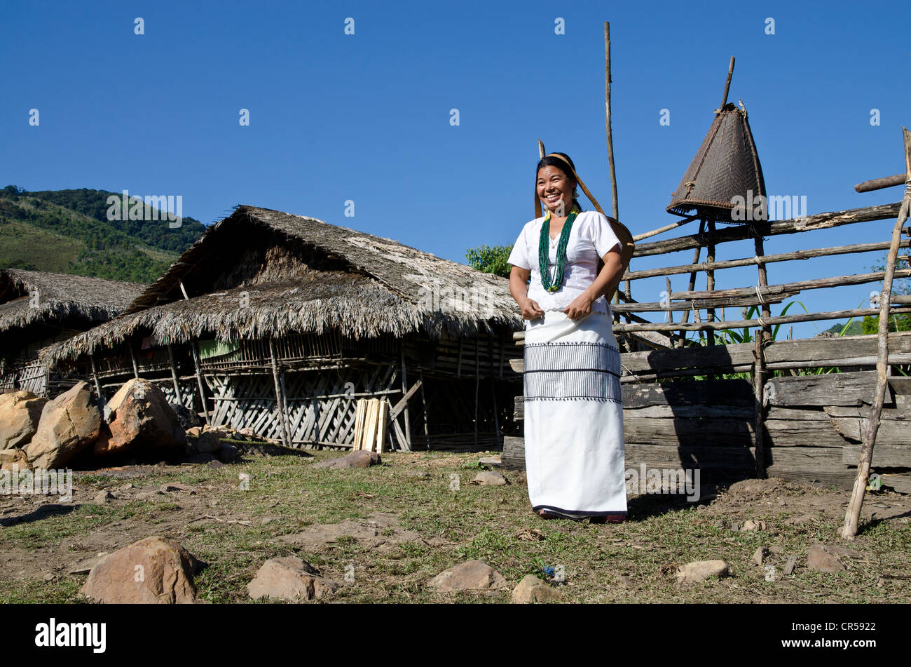 Frau trägt die typische Kleidung des Adi Gallo-Stammes, Bame Dorf, Arunachal Pradesh, Indien, Asien Stockfoto
