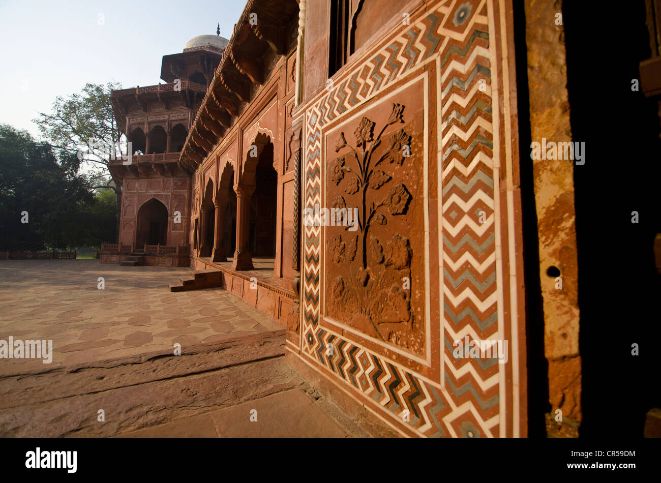 SteinCarvings und Edelstein inlays, Taj Mahal, UNESCO-Welterbe, Agra, Uttar Pradesh, Indien, Asien Stockfoto