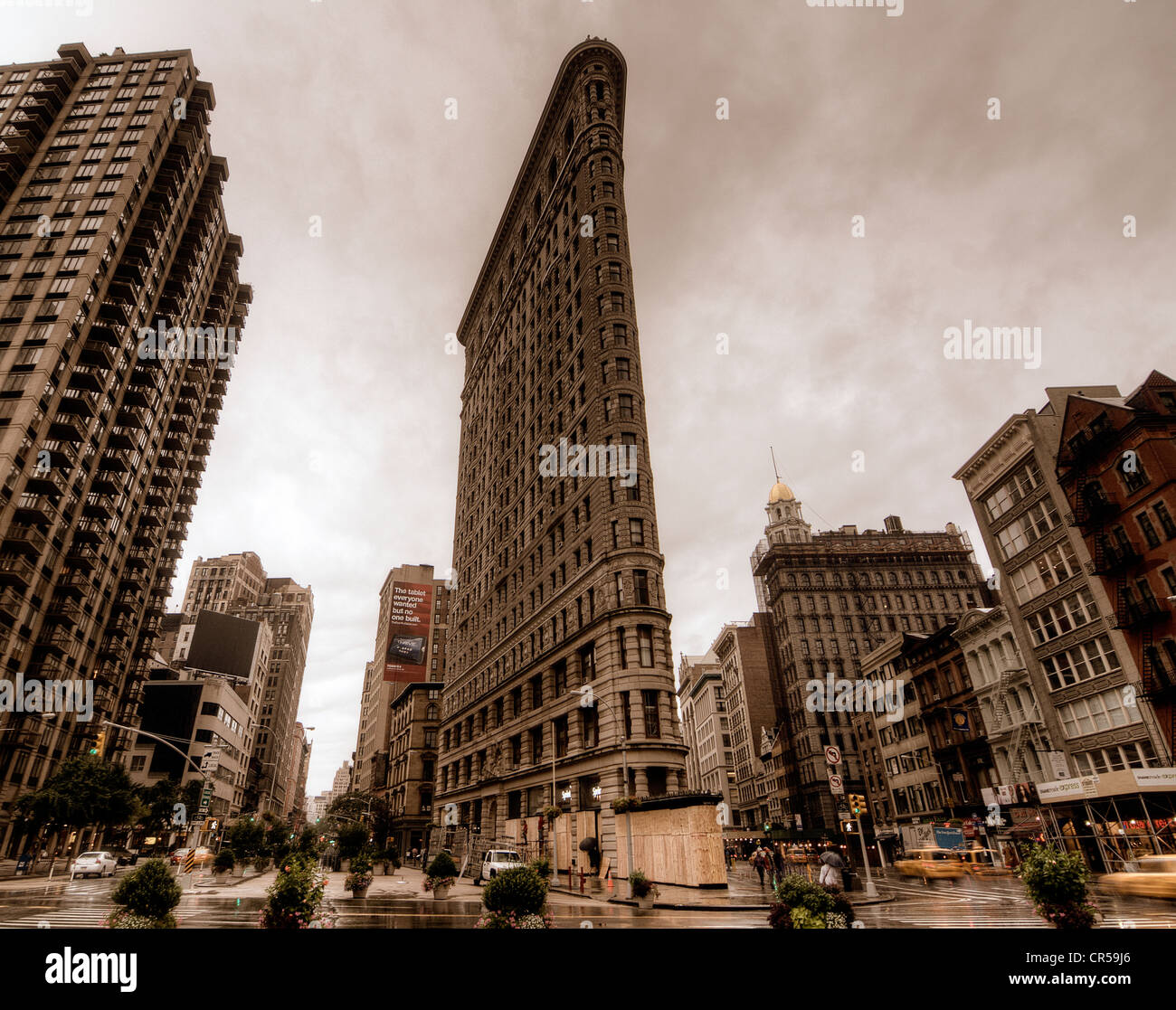 Das Flatiron Building in New York City an einem bewölkten Tag. Stockfoto