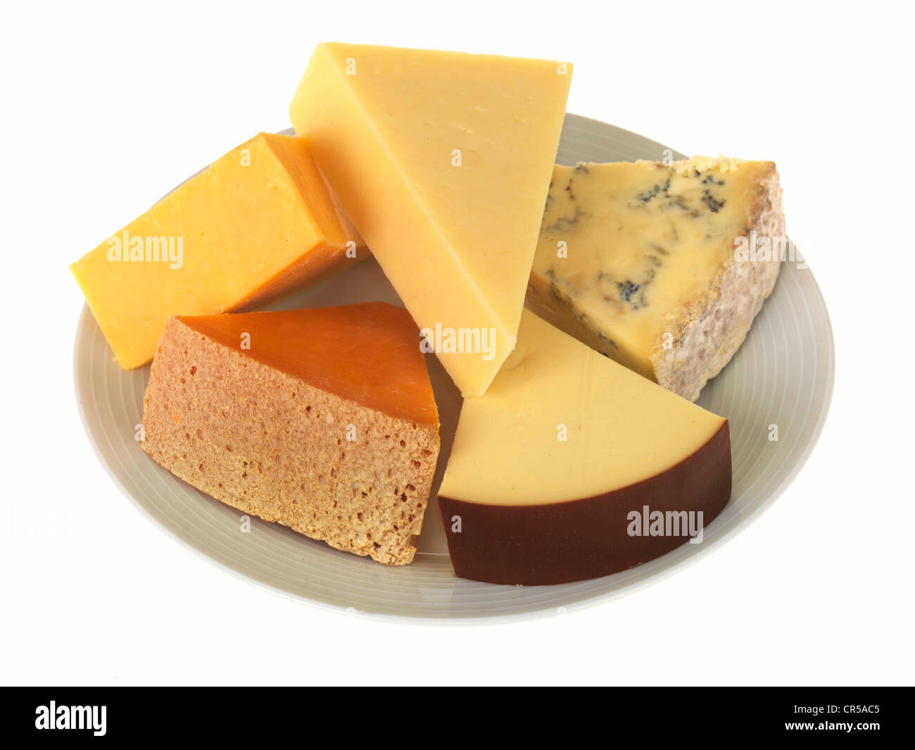 Platte von Frischer gemischter Dessert Käse bereit zu essen, isoliert gegen einen weißen Hintergrund mit Keine Personen Stockfoto