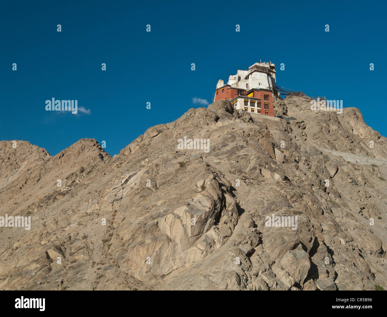 Namgyal Tsemos Gompa, mit Blick auf Leh, der Hauptstadt des ehemaligen Königreichs von Ladakh, Leh, Jammu und Kaschmir, Indien, Asien Stockfoto