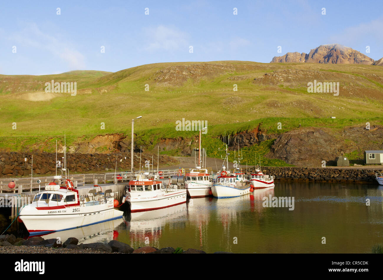 Island, Vesturland Region, Borgarfjörður, Boote Stockfoto
