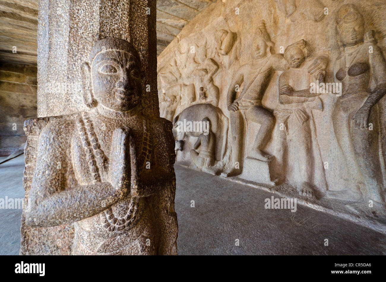 Rockcarvings in Mahabalipuram, Tamil Nadu, Indien, Asien Stockfoto