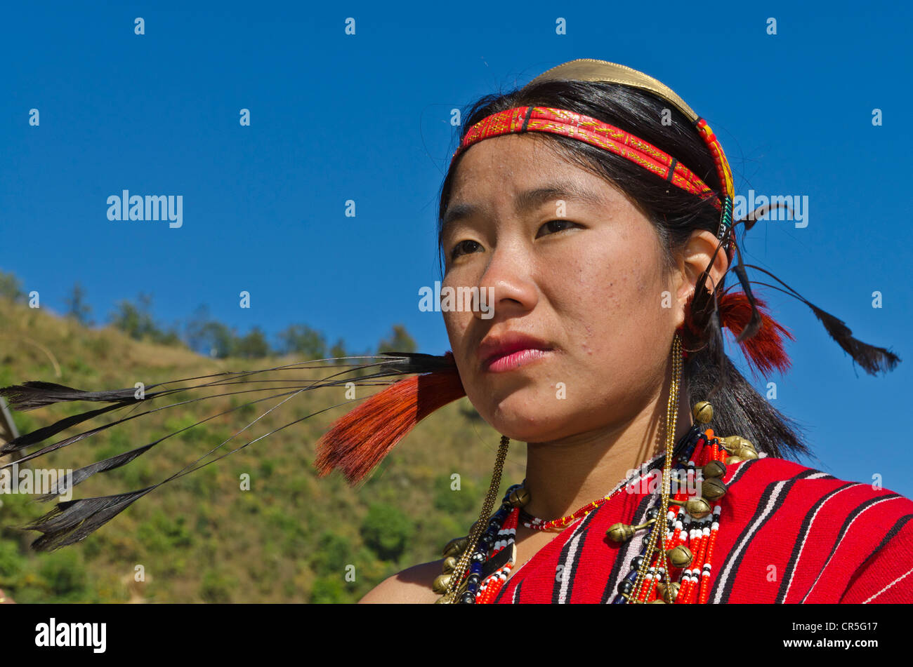 Frau des Stammes Phom bei der jährlichen Hornbill Festival, Kohima, Nagaland, Indien, Asien Stockfoto