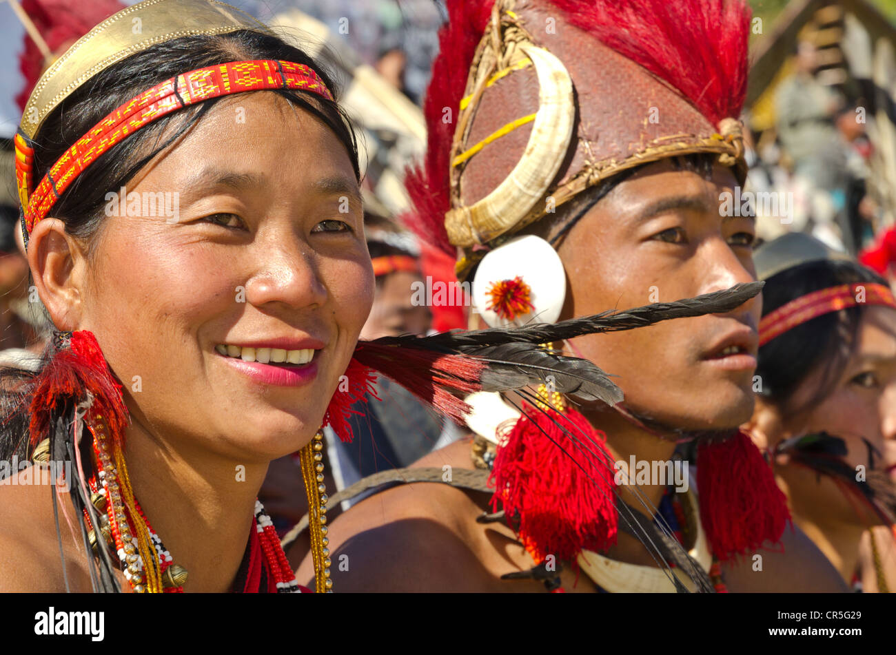 Leute des Stammes Phom beim jährlichen Hornbill Festival in Kohima, Indien, Asien Stockfoto