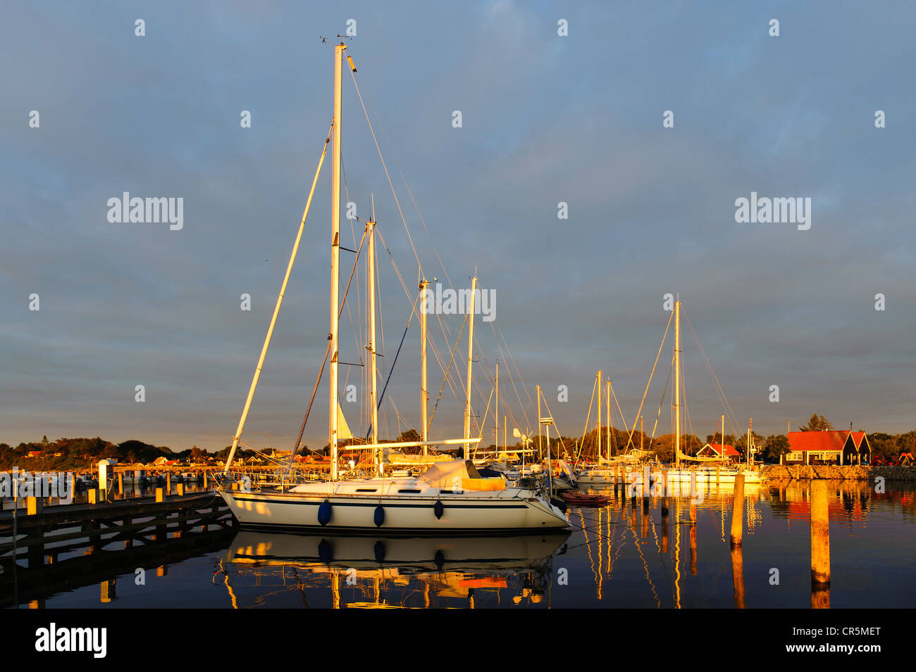 Hafen Sie bei Sonnenaufgang, Spodsbjerg, Langeland, Dänemark, Europa Stockfoto