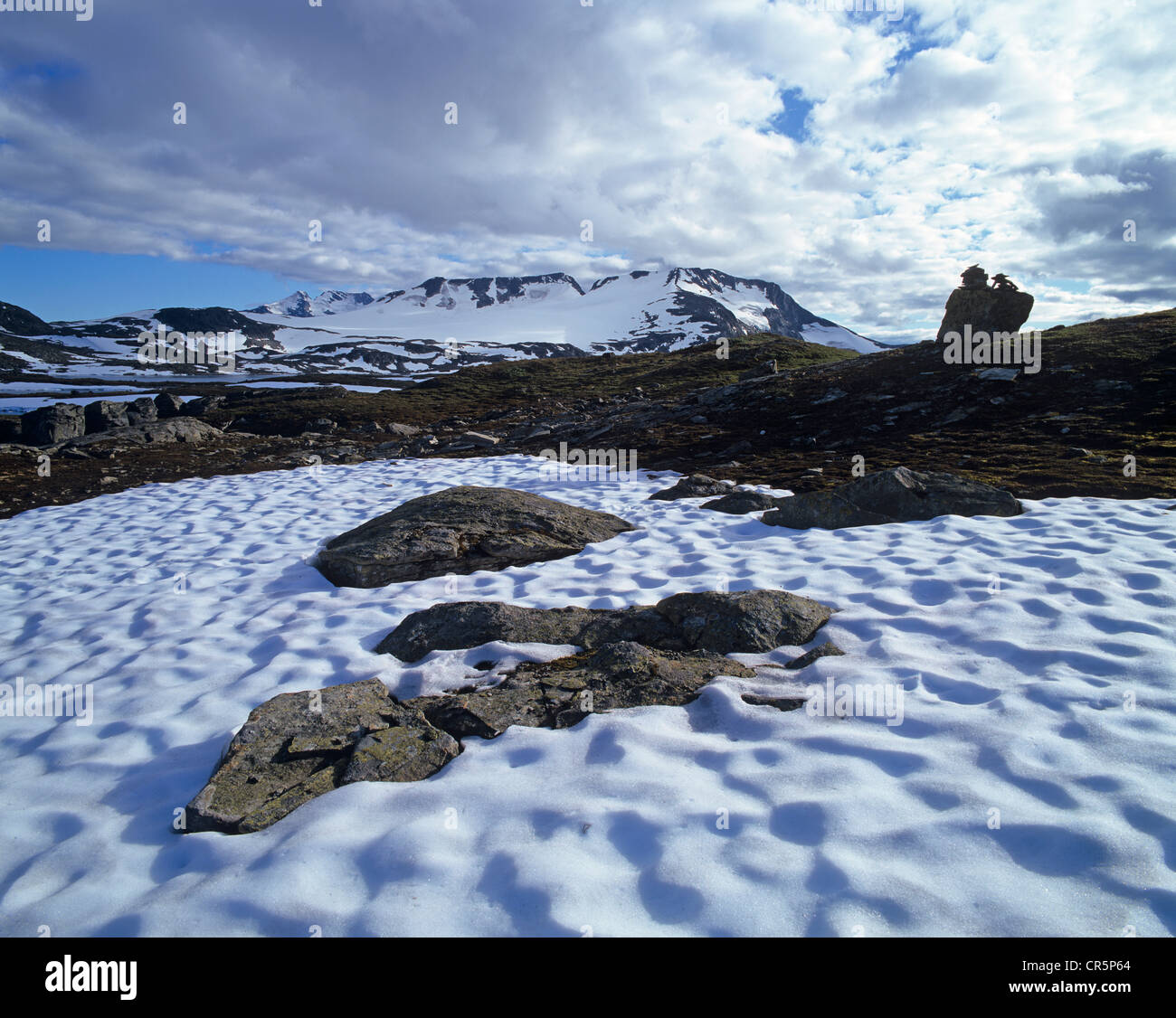 Blick Richtung Fannaråken Berg- und Fannråkbreen-Gletscher Sognefjell, Sogn Og Fjordane, Norwegen, Skandinavien, Europa Stockfoto