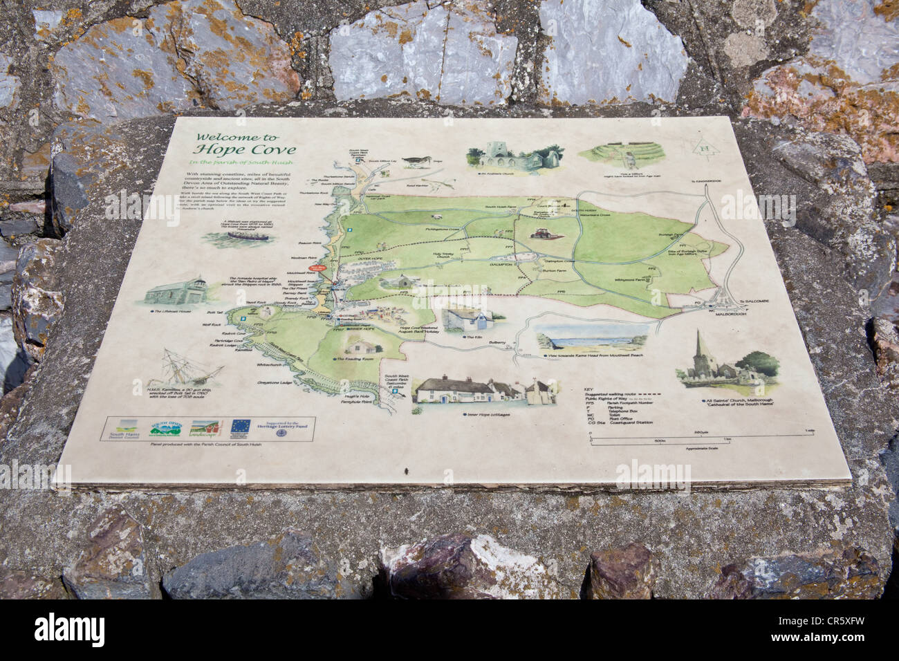 Karte bei Hope Cove, Devon, England, Vereinigtes Königreich. Stockfoto