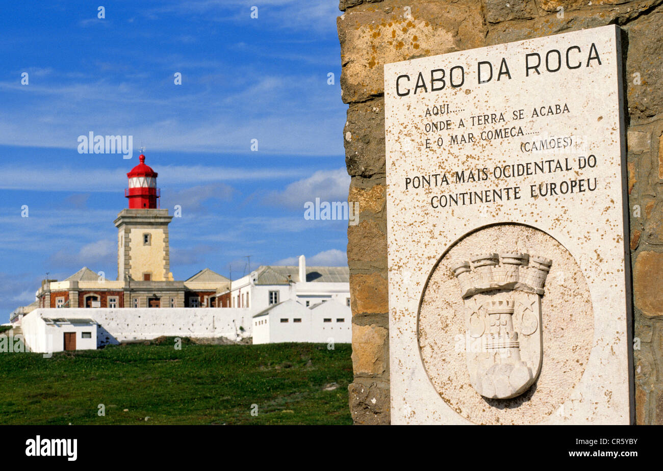 Portugal, Sintra Municipality, Kulturlandschaft Sintra UNESCO-Welterbe, Leuchtturm Cabo da Roca Stockfoto