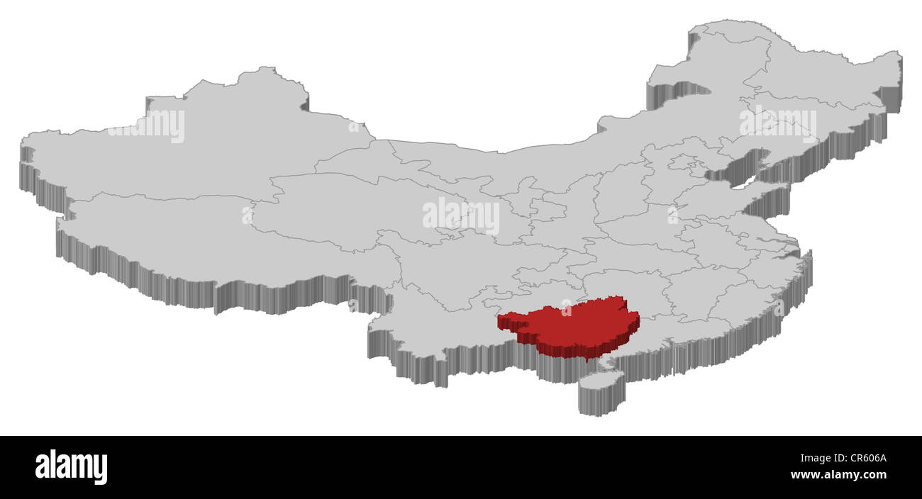 Politische Landkarte von China mit den verschiedenen Provinzen Guangxi wo markiert ist. Stockfoto