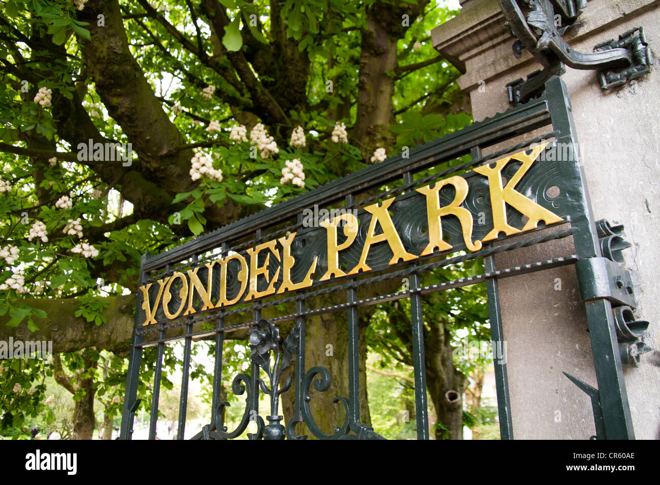 Vondelpark Amsterdam Schild am Eingang Stockfoto