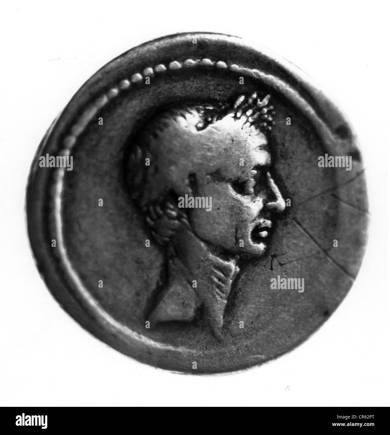 Caesar, Gaius Julius, 13.7.100 - 15.3.44 v. Chr., römischer Politiker, Porträt, Münze, Denarius, ca. 46 v. Chr., Stockfoto