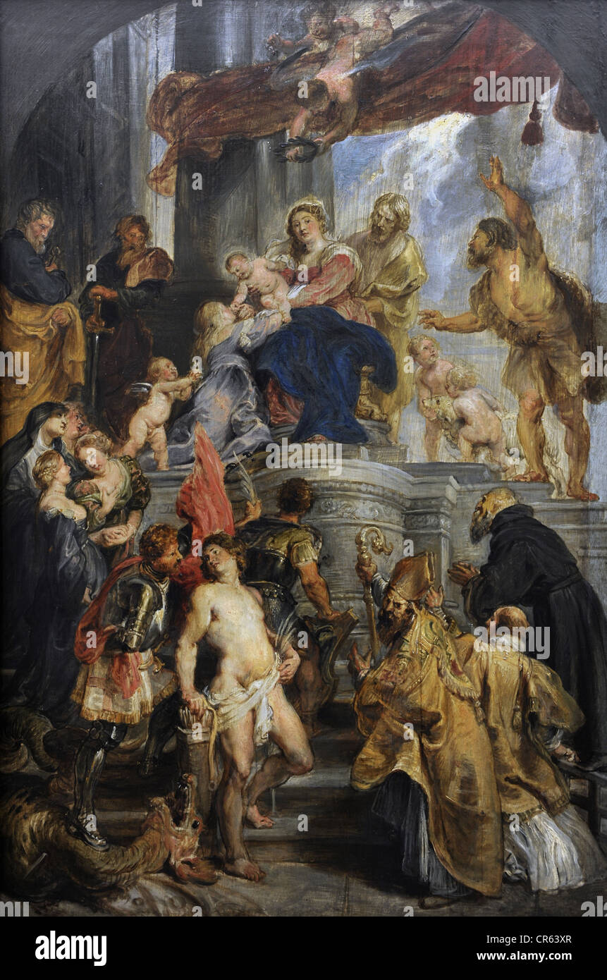 Rubens (1577-1640). Flämischer Maler. Jungfrau und Kind inthronisiert mit Heiligen, 1627-28. Gemaldegalerie. Berlin. Deutschland Stockfoto
