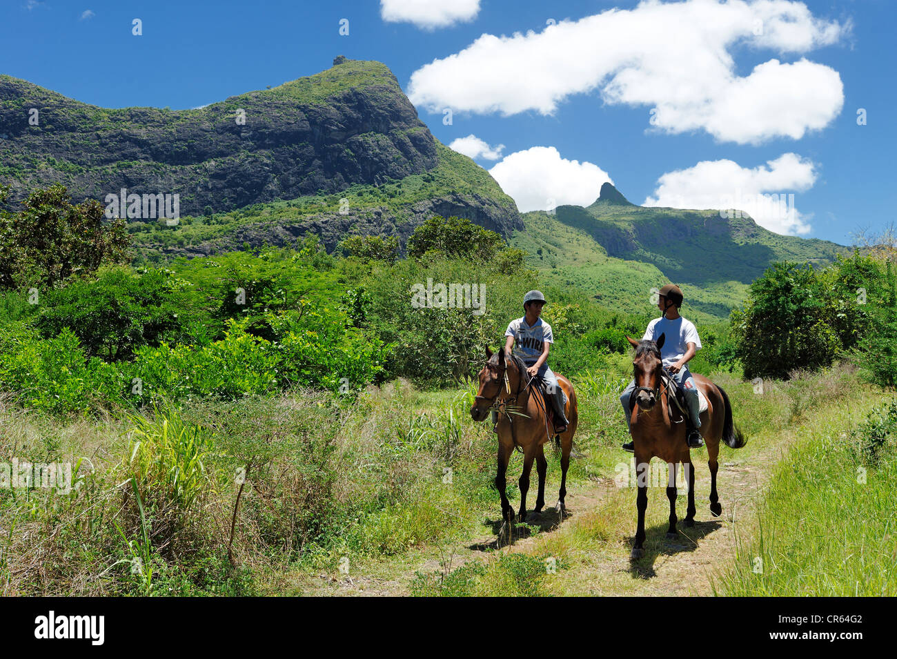 Mauritius, Moka District, Pailles, Domaine des Pailles, Reiten im Herzen des Tals Moka Range Stockfoto