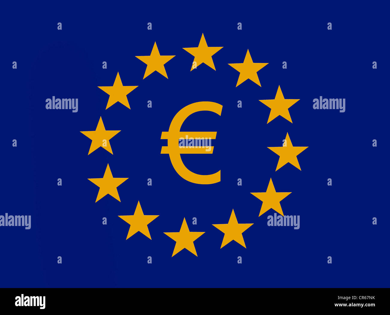 Euro-Symbol in die 12 Sterne der Europäischen Union, europäische Gemeinschaftswährung, Währungsunion Stockfoto