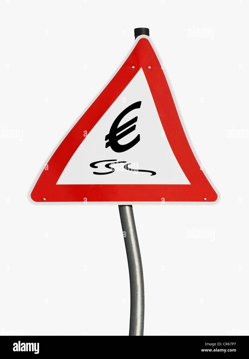 Verzerrt, Warnzeichen, Schleudern Eurozeichen, symbolisches Bild der Währungskrise Stockfoto