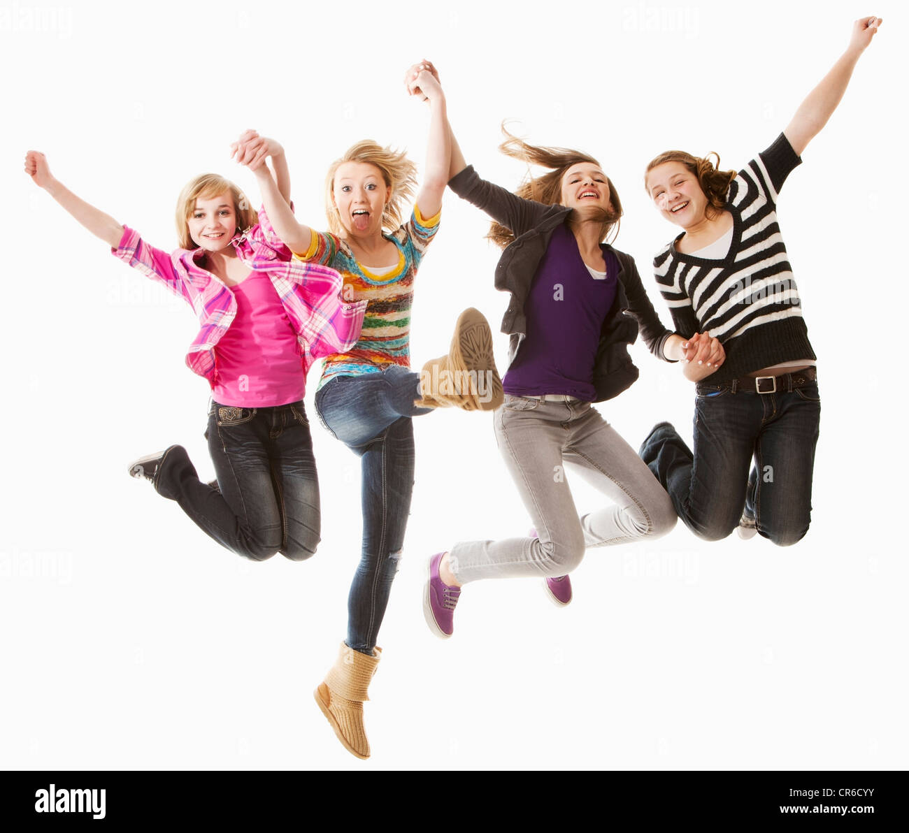 Studioaufnahme von vier glückliche Mädchen (12-13) Stockfoto