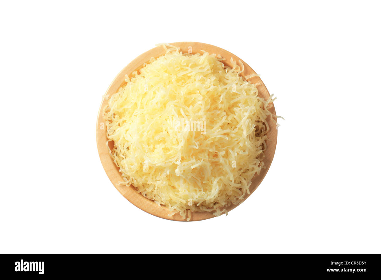 Geriebenen Käse in einer Holzschale Stockfoto