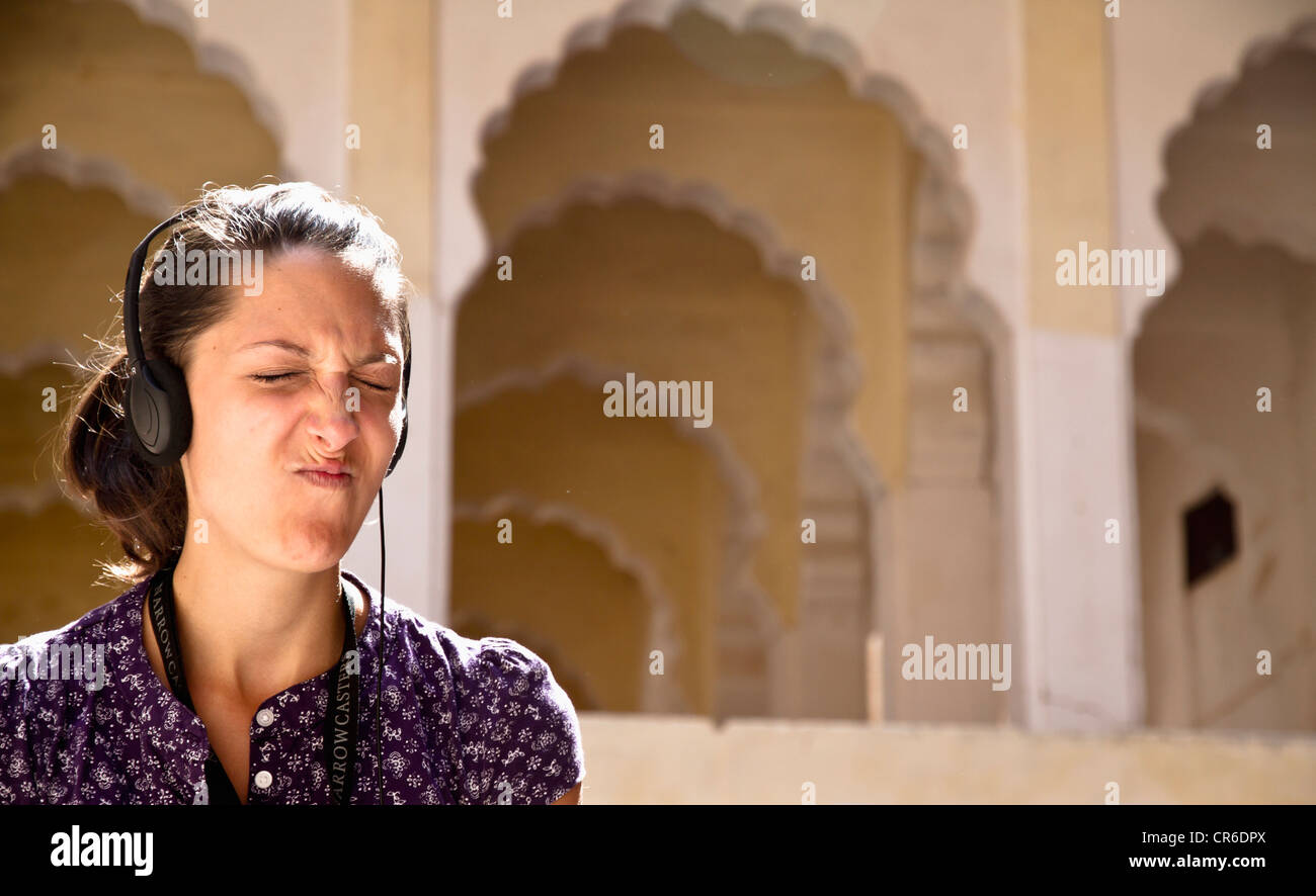 Indien, Rajasthan, Jodhpur, hören audio Touristenführer in Jodhpur Fort Stockfoto